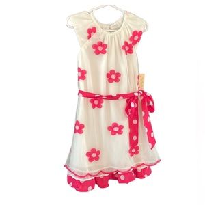 Rare,too! Ivory with pink flowers belted dress